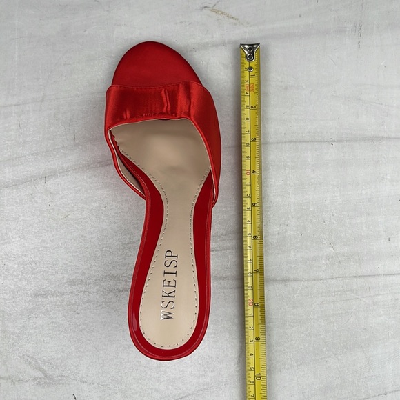 WSKEISP Women’s Peep Toe Slip On Mule Sandal Red Satin sz 8 - Picture 10 of 12